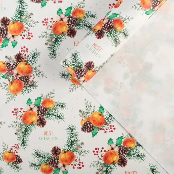 Упаковочная бумага на новый год крафтовая &laquo;Мандариновое настроение&raquo;, 70 х 100 см