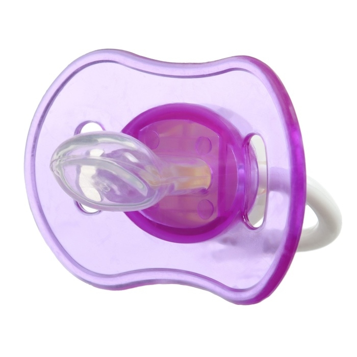 Соска - пустышка силиконовая ортодонтическая, от 3 мес., с колпачком, в контейнере, цвет фиолетовый