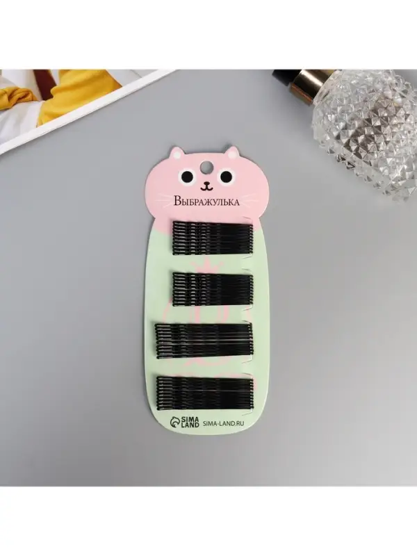 Невидимка для волос &laquo;Глория&raquo;, набор 40 шт., котик, 5.5 и 4.5 см, чёрная