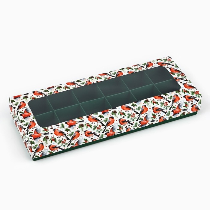 Коробка складная под 12 конфет &laquo;Снегири&raquo;, 3.8 х 10.5 х 26.5 см, Новый год