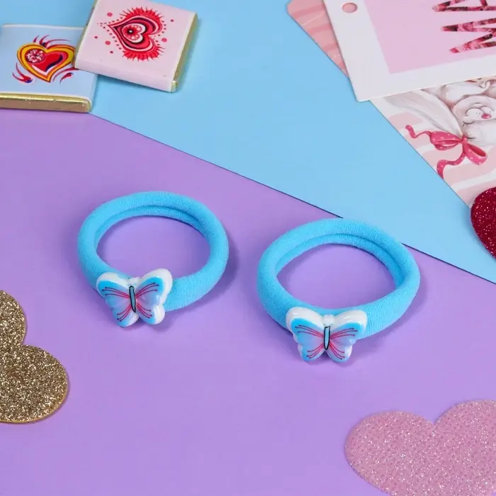 Резинки для волос &laquo;Маленькая радость&raquo;, набор 2 шт., бабочка, 3.5 см, голубые