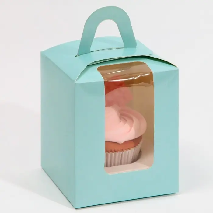 Коробка для капкейков, кондитерская упаковка, 1 ячейка &laquo;Голубой&raquo;, 9 х 9 х 11 см