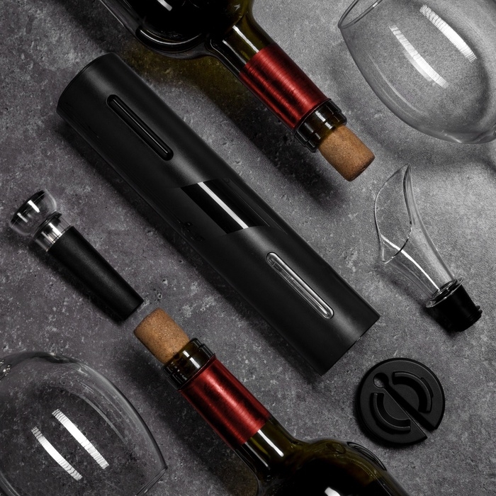 Набор сомелье электрический Luazon LSH-04, пробка, аэратор, штопор, от батареек 4хАА, пластик