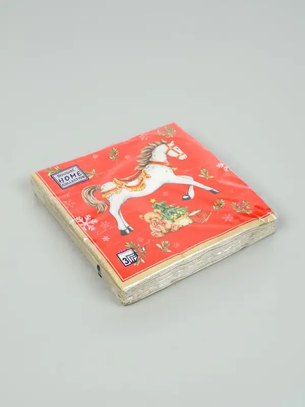 Салфетки бумажные трёхслойные &laquo;Новогодняя лошадка. Красный фон&raquo;, 33х33, 20шт