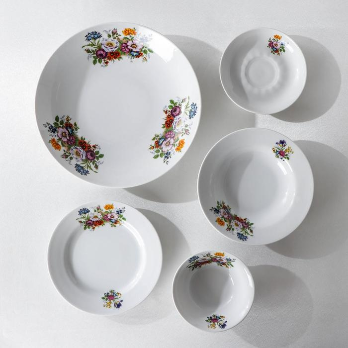 Набор столовой посуды Добрушский завод &laquo;Букет цветов&raquo;, 34 предмета, фарфор, белый