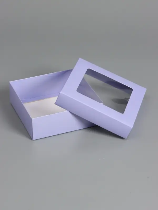 Коробка складная, крышка-дно,с окном, сиреневая, 15 х 15 х 5 см