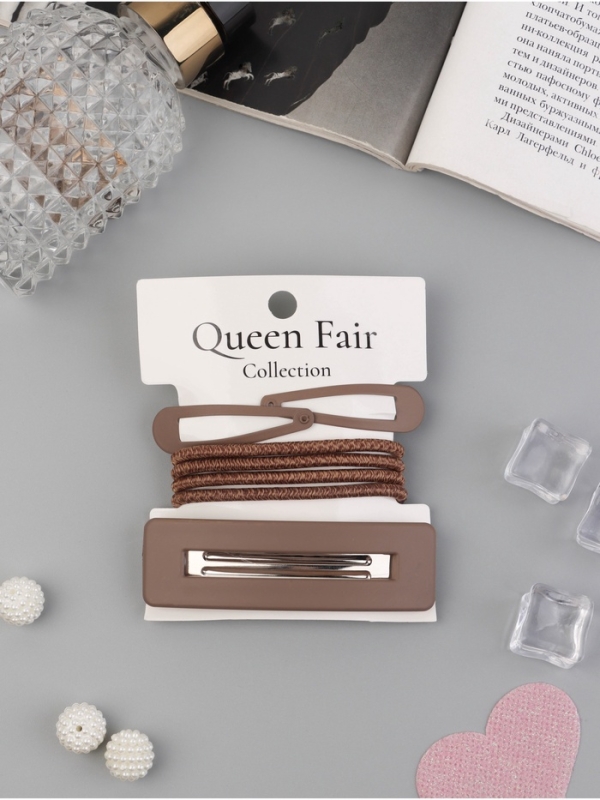 Набор для волос "Элери" (4 резинки 6,5см, автомат 8см, 2 невидимки 4,5см) коричневый