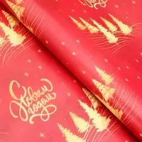 Бумага упаковочная новогодняя "Золотая ёлка", глянец, двусторонняя, 80 г/м2 , 50 х 70 см.