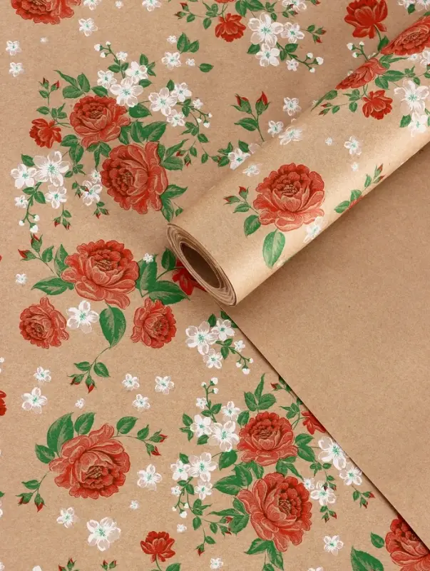 Бумага упаковочная крафт &laquo;Пионы&raquo;, красный, 0.72&times;10&plusmn;5% м, 60 г