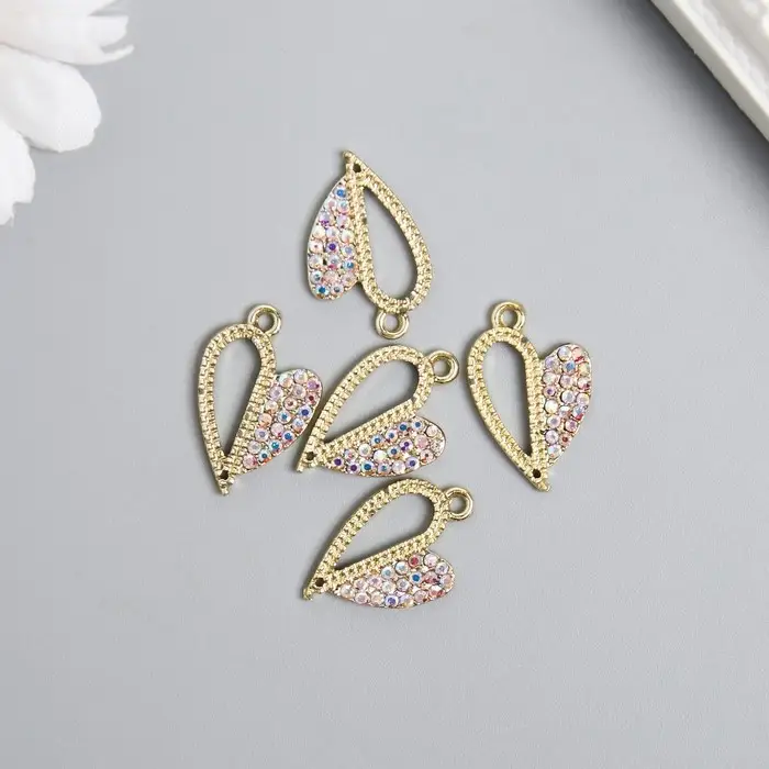 Металлический элемент, декоративная подвеска &laquo;Арт Узор. Разные половинки сердца&raquo;, стразы, золото, 1.8&times;2.5 см