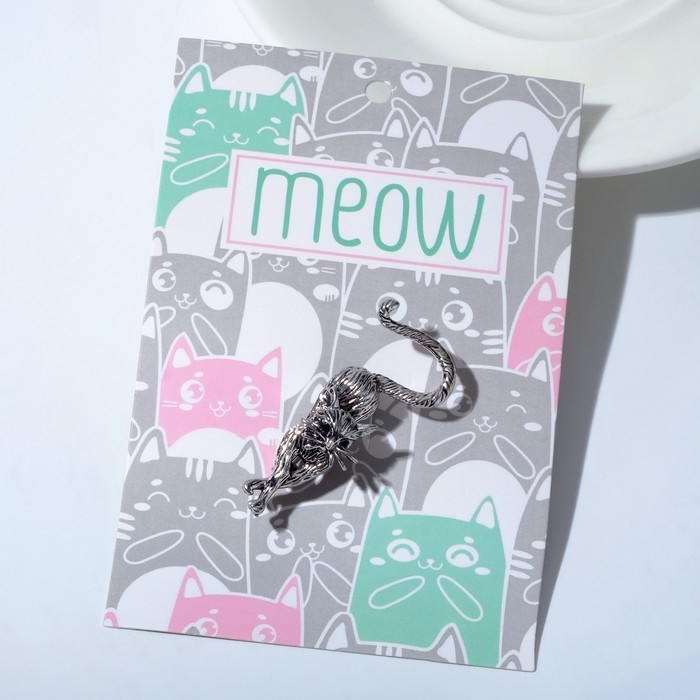 Брошь &laquo;Кошка грациозная&raquo;, цвет зелёный в чернёном серебре