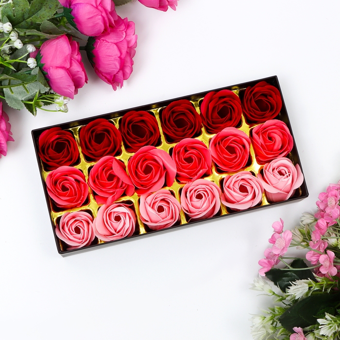 Мыльные розочки, цветные оттенки, набор 18 шт.