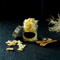 Банка стеклянная для хранения сыпучих продуктов с местом под надпись Доляна &laquo;Премиум&raquo;, 350 мл, 10&times;8 см, с металлической крышкой