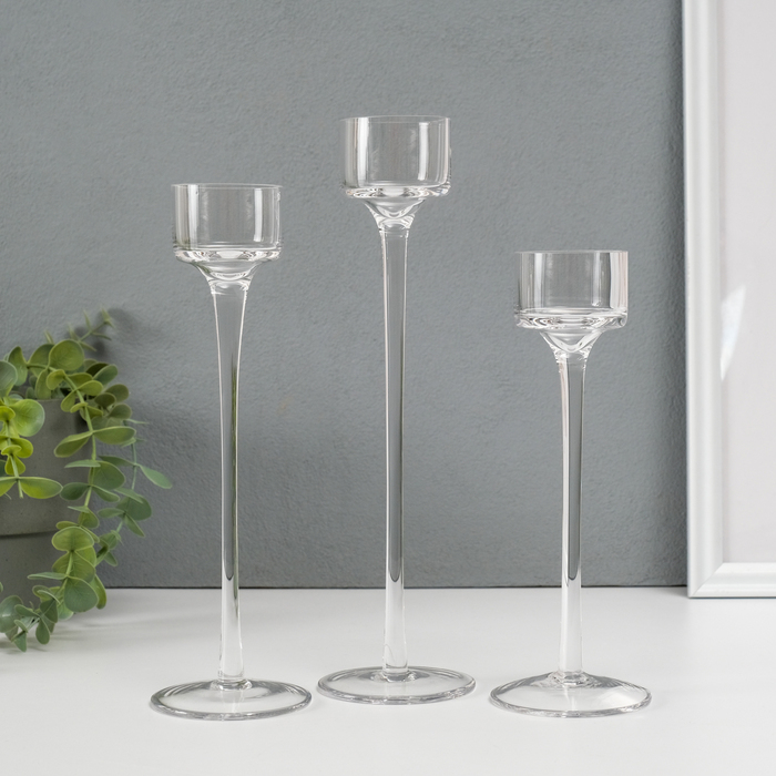 Подсвечник стекло набор 3 шт "Прозрачность мыслей" высота 26см, 23 см, 20 см прозрачный