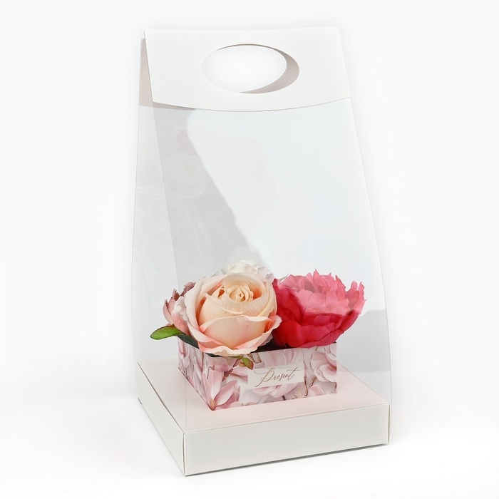 Коробка подарочная складная переноска для цветов, упаковка, &laquo;Нежность&raquo;, 20 x 20 x 4 см