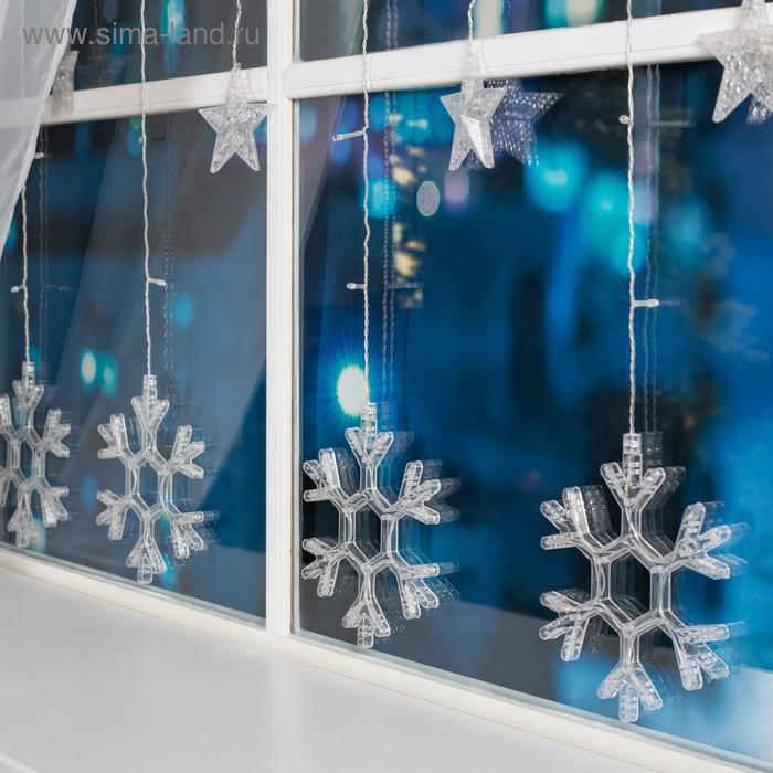 Гирлянда &laquo;Бахрома&raquo; 2.4 &times; 0.9 м с насадками &laquo;Снежинки&raquo;, IP20, прозрачная нить, 150 LED, свечение белое, 8 режимов, 220 В