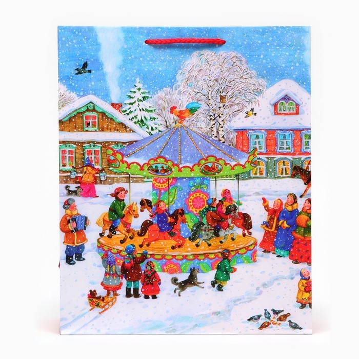 Новый год. Пакет подарочный "Карусель", 26 х 32 х 12 см.