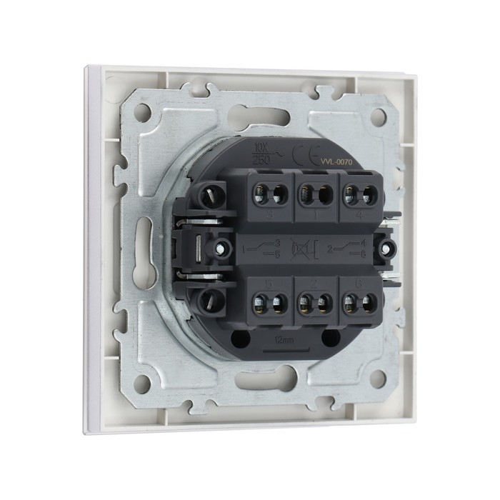 Выключатель проходной TOT Matte Glass, 10 А, 2 кл., скрытый, стекло, серебристый