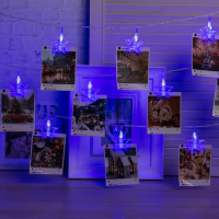 Гирлянда &laquo;Нить&raquo; 4.5 м с насадками &laquo;Прищепки-звёзды&raquo;, IP20, прозрачная нить, 20 LED, свечение синее, 220 В