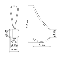 Крючок мебельный ТУНДРА TKD009, двухрожковый, черный, 5 шт