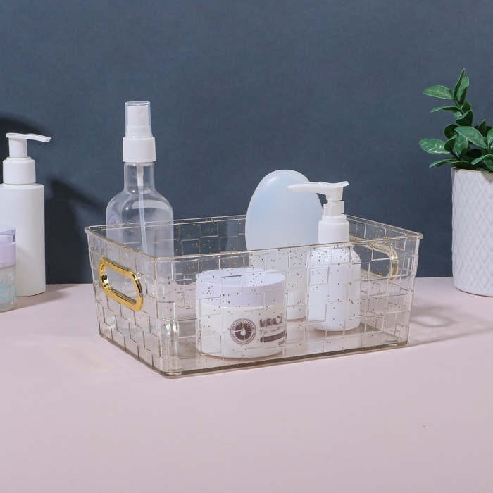 Органайзер для хранения &laquo;SHINE&raquo;, с ручками, 1 секция, 20,5 &times; 14,5 &times; 7,8 см, цвет прозрачный/золотистый