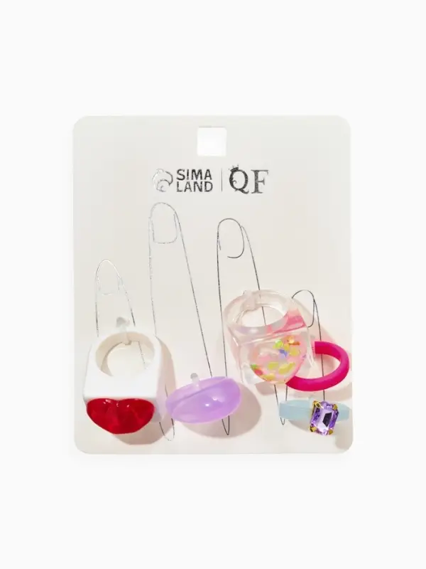 Набор колец 5 шт "Стиль лёгкий" сердечки, размер МИКС (17-19), цветные