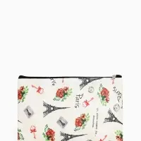 Косметичка-пенал на молнии, плоская, с рисунком, бежевая