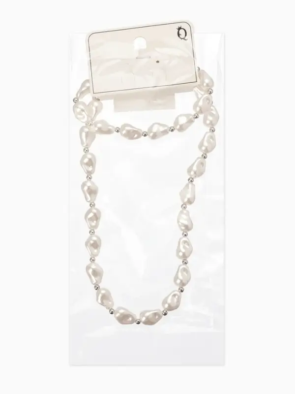Набор 2 пред-та: бусы,браслет "Жемчуг барочный", капля, 40/18см, цвет белый в серебре
