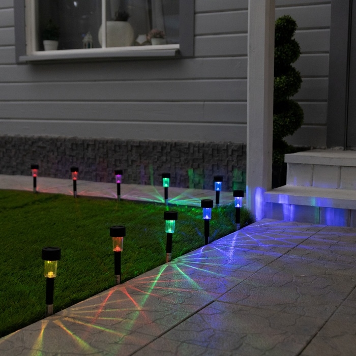 Набор садовых светильников на солнечной батарее &laquo;Цилиндр&raquo;, 4.5 &times; 30 &times; 4.5 см, 1 LED, свечение мульти (RGB), 10 шт.
