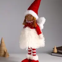 Кукла интерьерная "Ангелочек в меховой юбочке и красном колпаке" 15х9х45 см