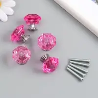 Ручка для шкатулки металл "Кристалл розовый" серебро 2,6х2,6х2,4 см