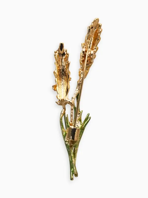 Брошь "Колосья", цвет жёлто-зелёный в золоте