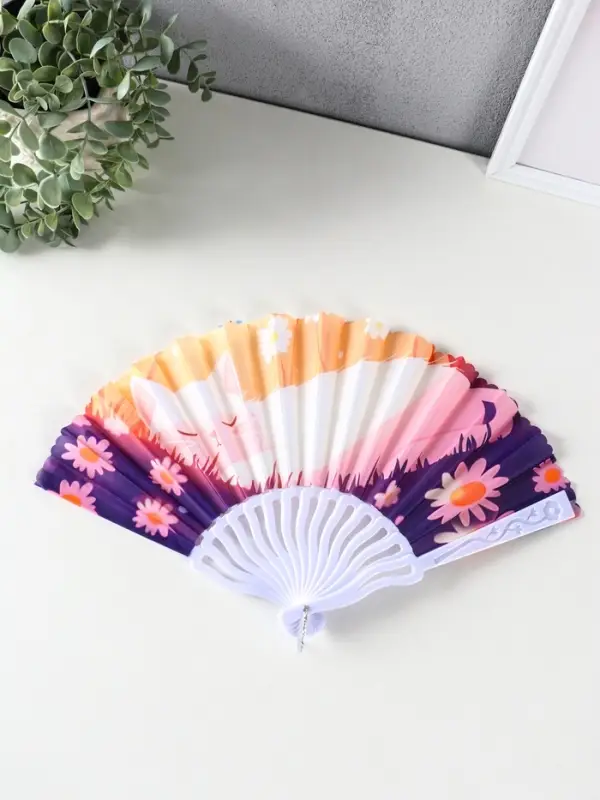 Веер пластик, текстиль "Спящие котики на полянке" МИКС 23 см