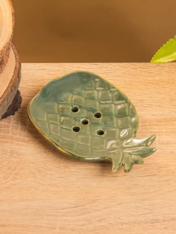 Мыльница "Ананас" керамика, цв. зелёно-коричневый, 13,5х9х2 см