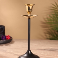 Подсвечник на 1 свечу "Да Винчи" латунь, черный с золотом 7х7х18 см