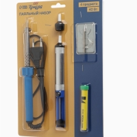 Паяльный набор ТУНДРА, паяльник 40 Вт, оловоотсос, подставка, припой, 4 предмета
