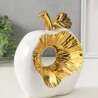 Сувенир керамика "Срез яблока" белый с золотом 11х18х22 см