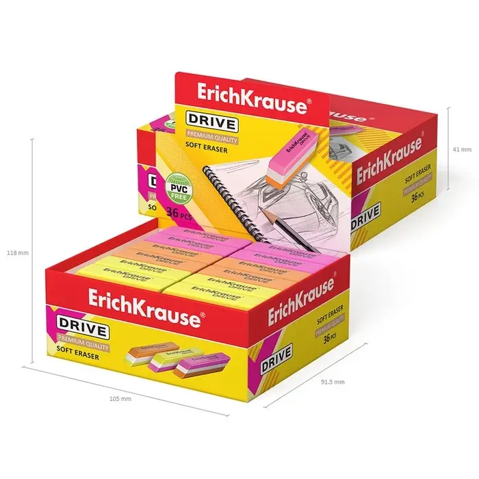 Ластик ErichKrause Drive (New), 57 х 15 х 13 мм, мягкий, гипоаллергенный, микс