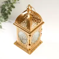 Подсвечник металл, стекло на 1 свечу "Фонарик. Сахара" золото 21,5х10х10 см
