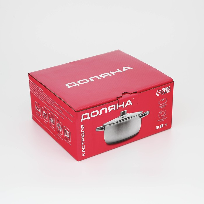 Кастрюля из нержавеющей стали Доляна &laquo;Гретте&raquo;, 3,2 л, d=20 см, с крышкой, капсульное дно, индукция