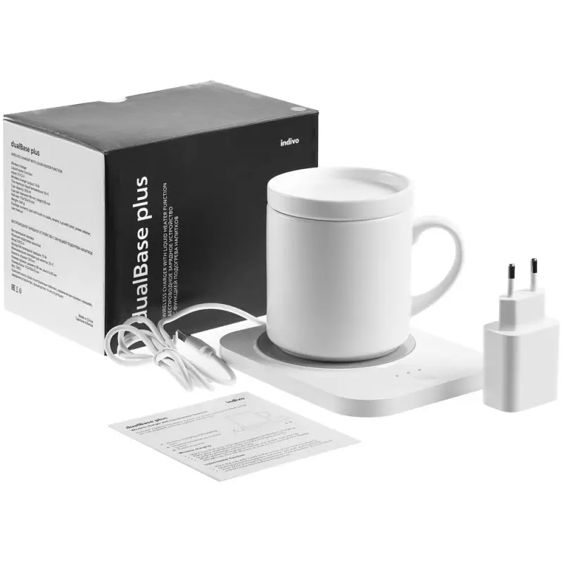 Кружка с подогревом и беспроводной зарядкой Dual Base Plus, белая Кружка с подогревом и беспроводной зарядкой Dual Base Plus, белая