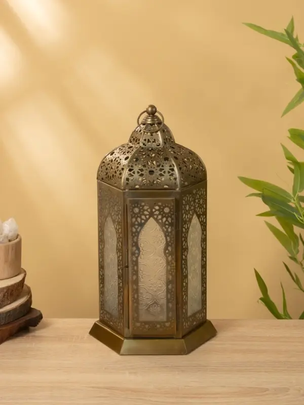 Подсвечник фонарь "Золотое кружево" железо 19,5х19,5х35,5 см