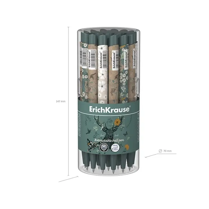 Ручка шариковая автоматическая ErichKrause Natural Life Matic&Grip, узел 0.7 мм, чернила синие, резиновый держатель, покрытие Soft Touch с принтом, МИКС