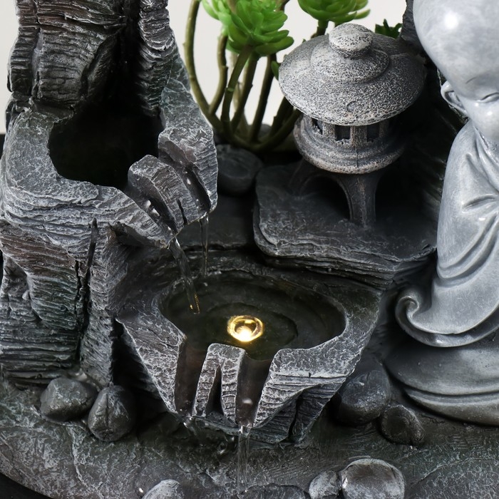 Фонтан настольный от сети, подсветка "Маленький хотей в каменном городе" 29х21х27 см