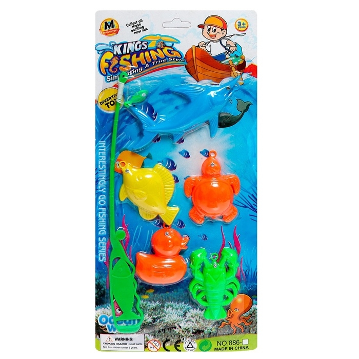 Рыбалка магнитная &laquo;Яркие рыбки&raquo;, 1 удочка, 5 рыбок, цвет МИКС