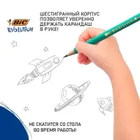 Карандаш чернографитный (простой) НВ, BIC Evolution, заточенный, пластик, без ластика, шестигранный, зелёный корпус