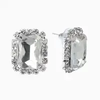 Серьги со стразами "Роскошь", прямоугольник, цвет белый в серебре