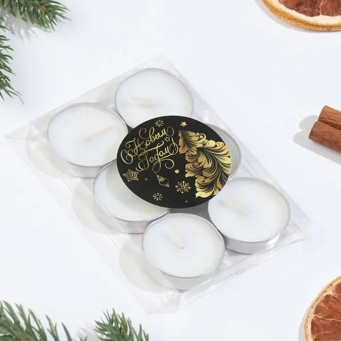 Свечи чайные ароматические, 6 шт, ваниль, Новый год