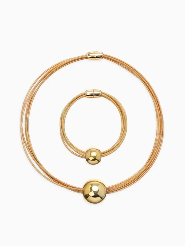 Набор 2 пред-та: колье, браслет "Бусина на нитях", цвет золото