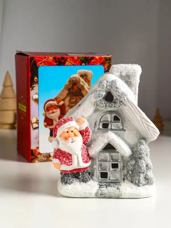 Сувенир керамика свет "Дед Мороз у домика" 12х7х15,5 см